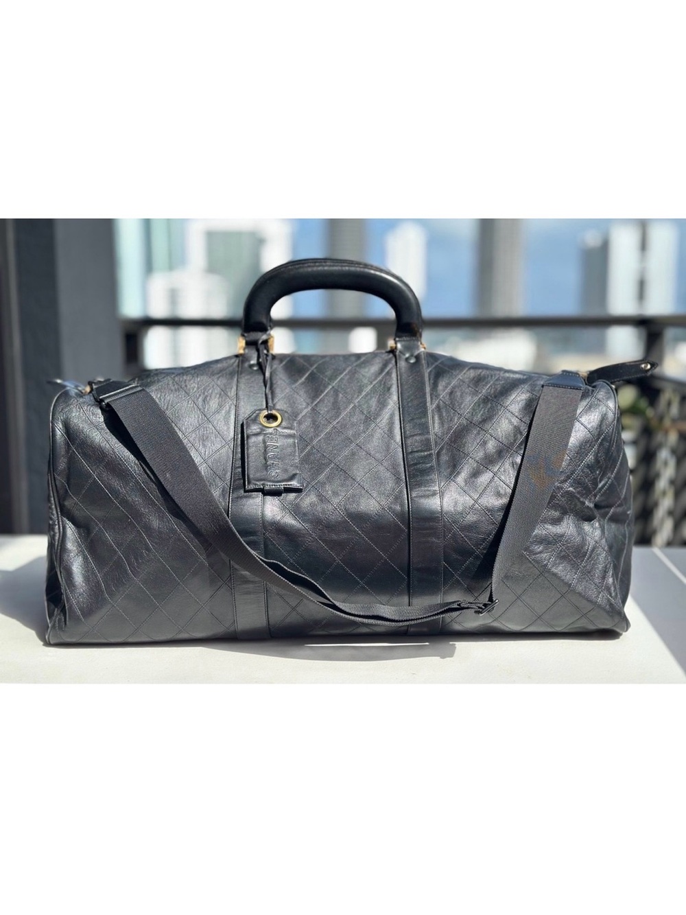 Authentic vintage Chanel Black Quilted Large Leather Weekender Duffle Bag